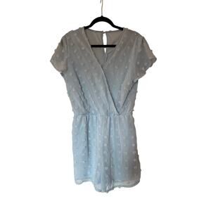 Light Blue Floral Textured Wrap Romper
